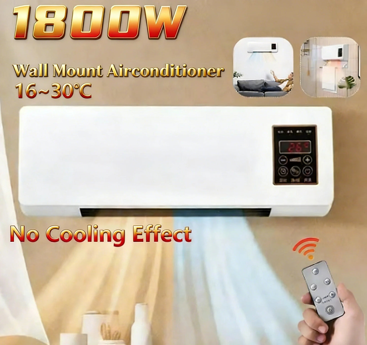Wall Mounted Heater Cooler Energy Efficient Climate Control Small Air Conditioner Heater Machine for Home Bedroom UK Plug 220V