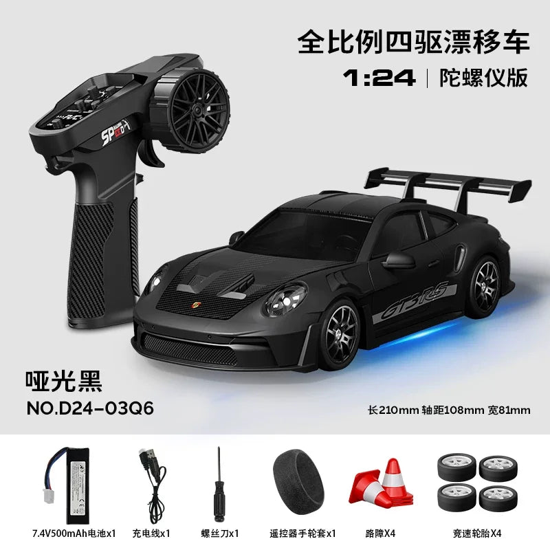 Hongxing 1 24 RC 4WD High Speed Drift Car Full Scale Gyroscope With Lithium Battery 2 Sets Of Wheels Independent Shock Absorber