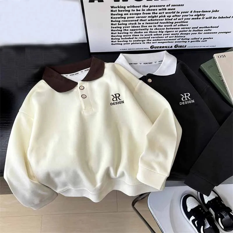 Boys Fashion Sweater Kids Spring Pullover Autumn New Clothes Children Casual Letters Turn Collar Jumper 3-14 Years Old