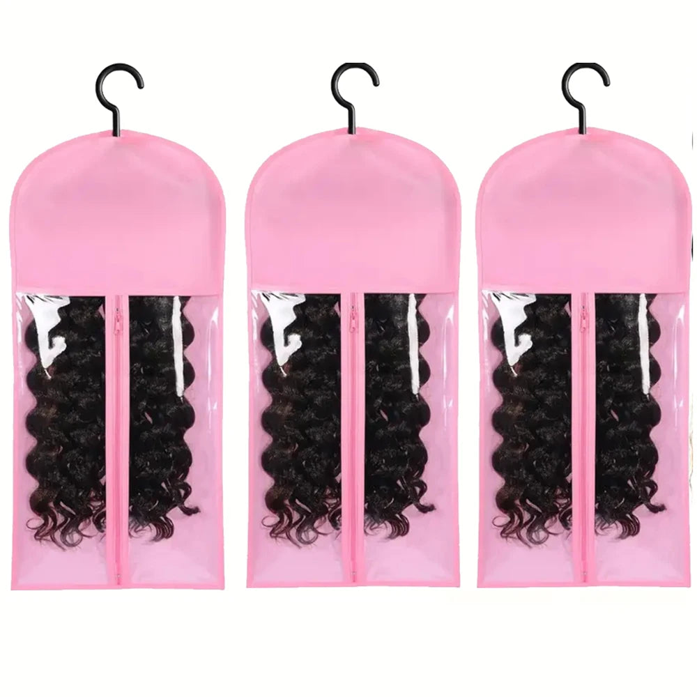 6pcs Long Hair Extensions Storage Bag Non-Woven Dust Proof Wigs Carrier Bags With Plastic Hanger For Home Salon Organizer