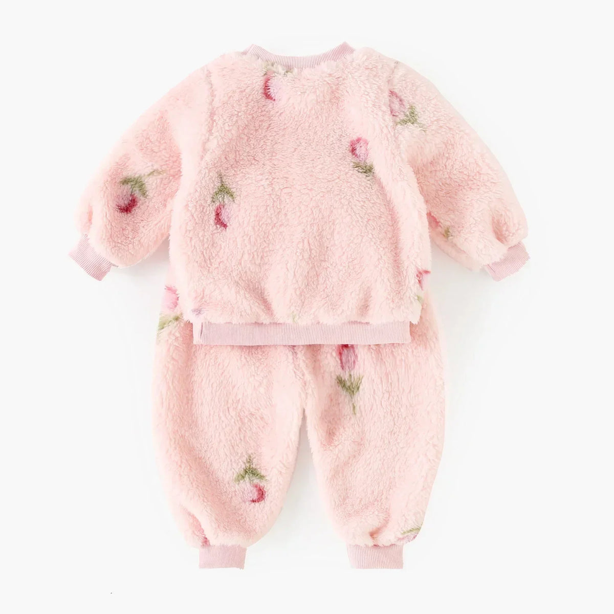 Winter Long Sleeve Baby Outfits Sets Little Kids Tops + Pants Cute Fleece Thickened Floral Clothing