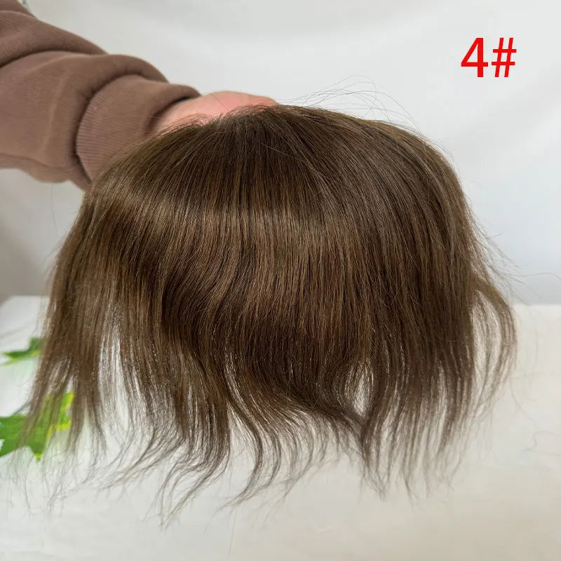 Men's Hairline PU Toupee Brown Hair for Frontal Hairpiece 100% Human Hair D Style Topper Replacement System 7x16cm Big Hairline
