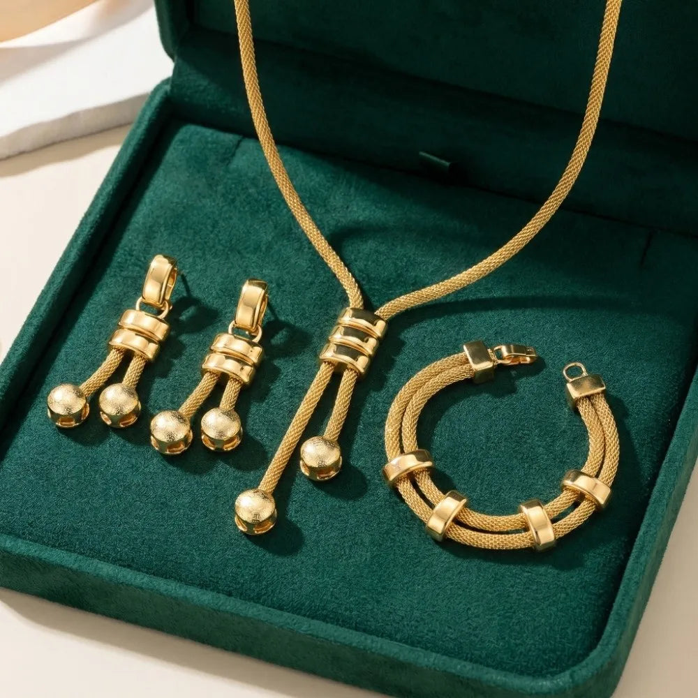Fashionable Jewelry Set High Quality Gold Tone Necklace Earrings Bracelet Minimalist Electroplated Geometric Tassel Earrings Set