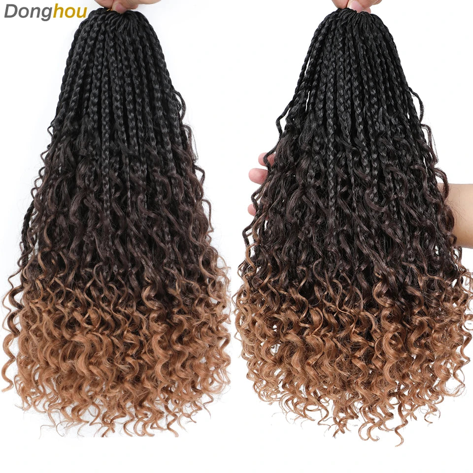 14 18 24 Inch Boho Box Braids Crochet Braids Curly Ends 1B 30 27 #4 Bug 8 Colors Ombre Goddess Bohemian Box Braids Crochet Hair
