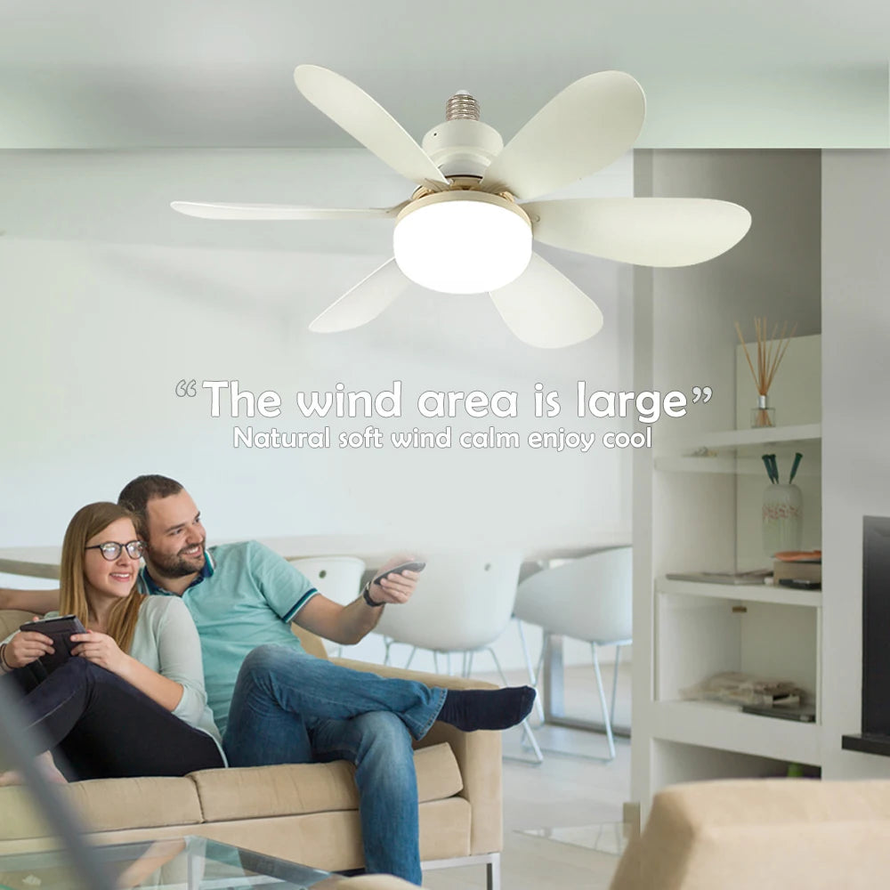 Home LED Ceiling Fan Light E26 E27 Base 3-colour Adjustable Wireless Remote Control 52CM Ceiling Fan Lamp for Bedroom Living