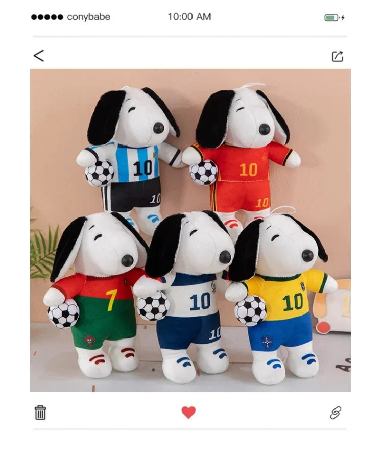 New Peanuts Snoopy Soccer cute Plush Toy Pendant Key Chain Team Jersey Stuffed Doll with Football for Kids Fans Birthday Gift