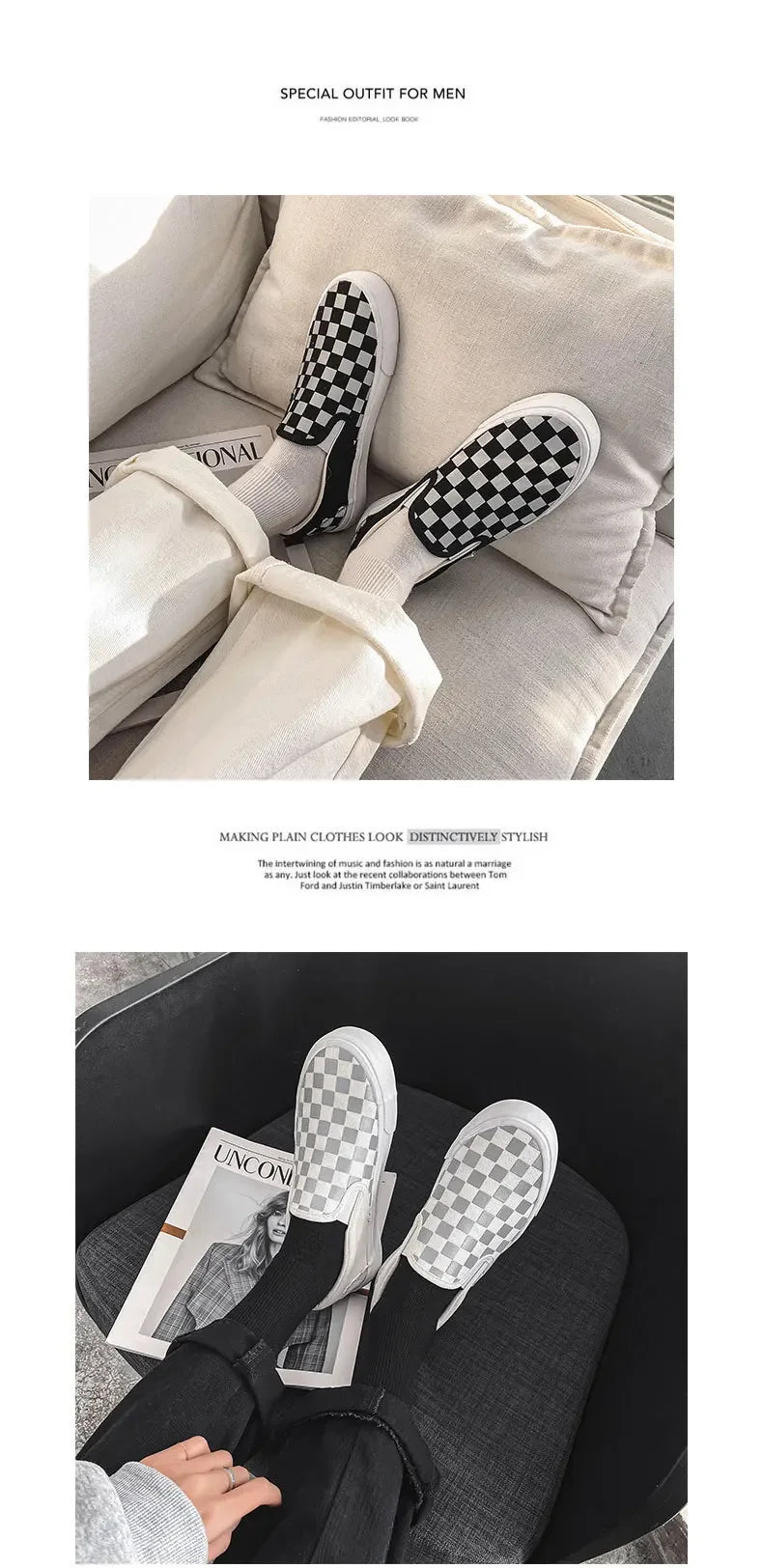 Black White Plaid Canva Women's Shoes Student Vintage Hong Kong Style Versatile Flat Shoes Korean Version Harajuku Casual