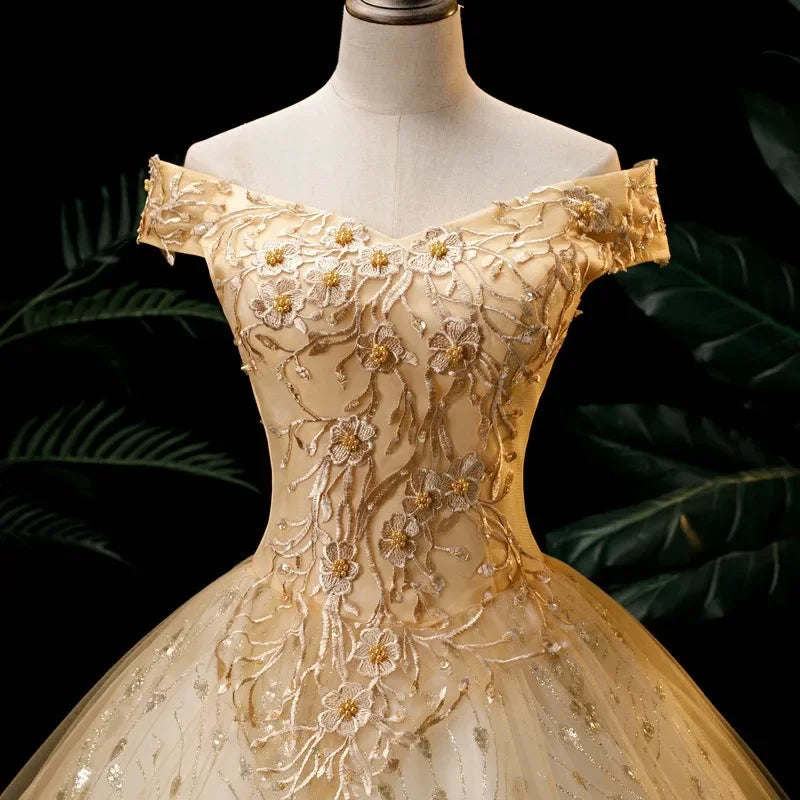 High Quality Women's Luxury Wedding Dress Dress Fashion One Collar Long Puff Skirt European and American Women's Wear 2026