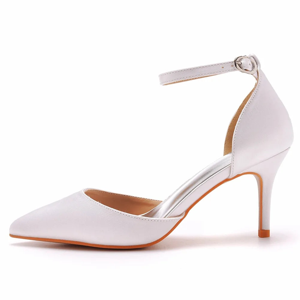 Sexy Ankle Strap Sandals Women Party Mature Silk 7CM Cover Heel Buckle Strap Formal Dress Dress Women's Shoes Dark Green