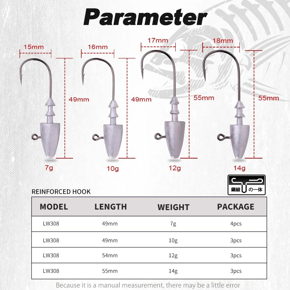 Hunthouse 7g 10g 12g 14g Dart Jig Head Fishing Hook For Soft Lure Sharp High Carbon Steel Fishhooks Equipment Gear Tackle LW308