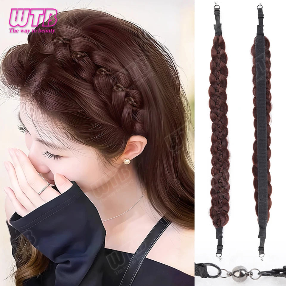 WTB Synthetic Hairband Wig for Women Magnetic Snap Style Fishtail Braid Hairband Wig with Velcro Suitable for Everyday Wear