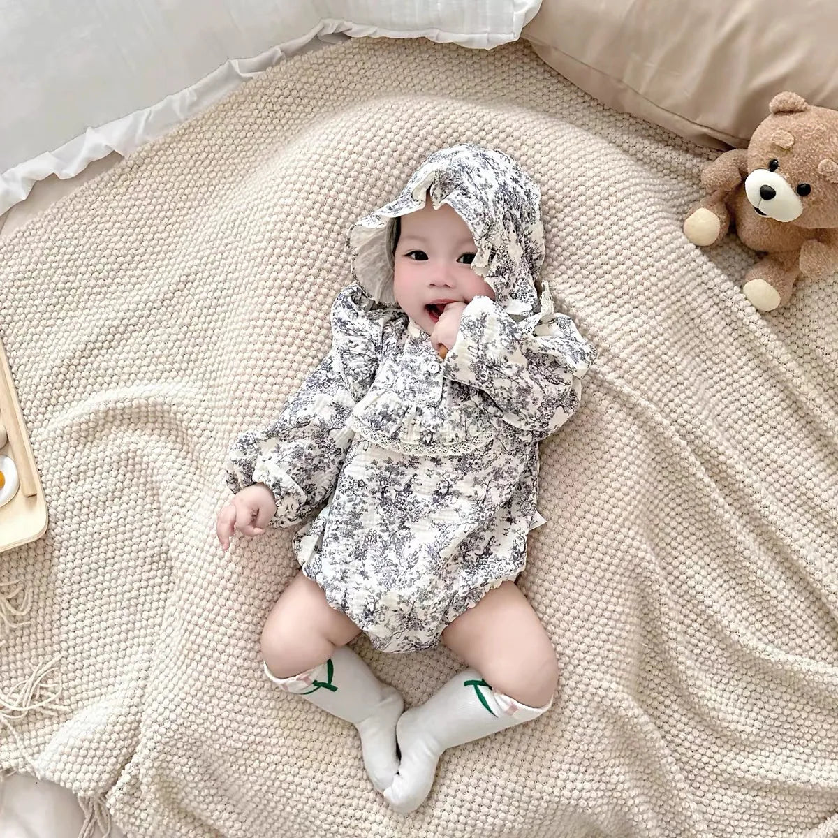 Newborn Romper Chinese Style Ink Painting Newborn Baby Girl Bodysuits +Hat Cotton Girls Jumpsuits Infants Onesie Outfits Clothes
