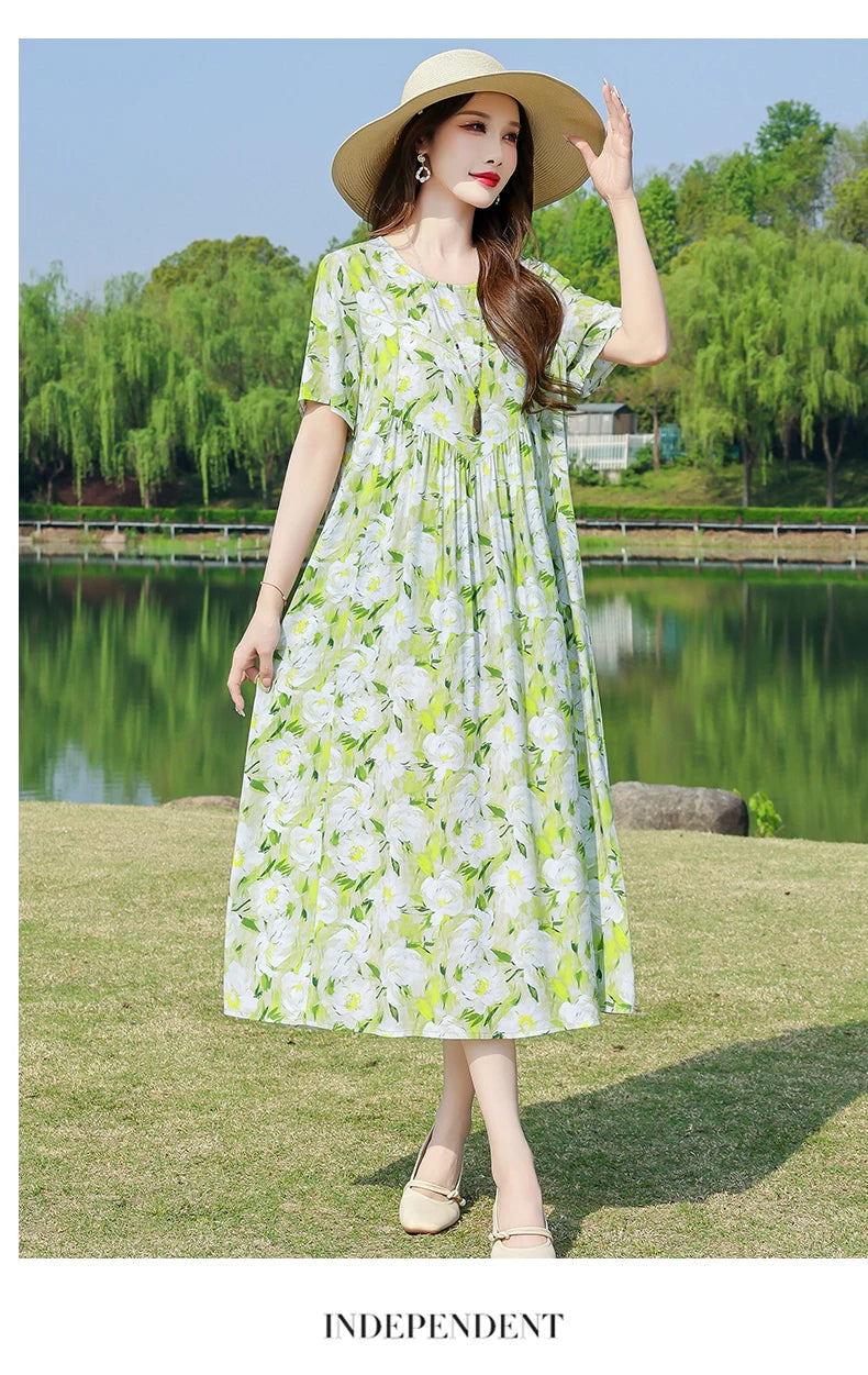 New Fashion Summer Dresses For Women 2025 Elegant Casual Short Sleeve Dress Soild Colour Women Clothing