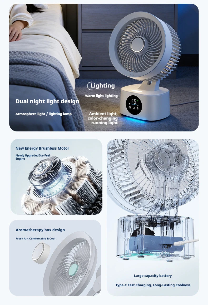2026 New Upgrade Portable Rechargeable USB Wall Hanging Fan Remote Control Folding Shaking Head Fan With Nightlight Air