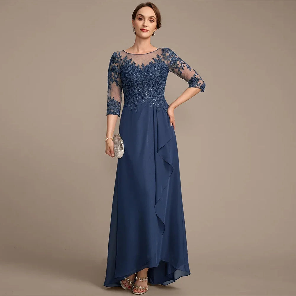 Mother of The Bride Dress 3/4 Sleeves Scoop Neck Sequined Applique Ruffles Wedding Guest Gown Woman Party Dress Customized