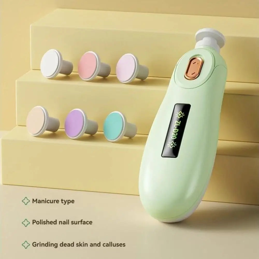 Electric Baby Nail Trimmer Safety 6 Grinding Heads Baby Nail Grinder Silent Child's Newborn Nail Clippers Manicure Tool Set