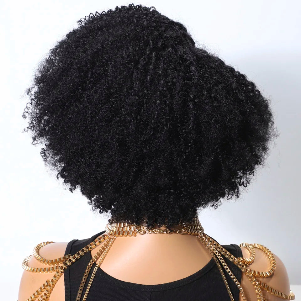Lekker Short Pixie Afro Kinky Curly C Part Lace Bob 100% Human Hair Wigs For Women Brazilian Remy Hair Glueless Daily Black Wigs