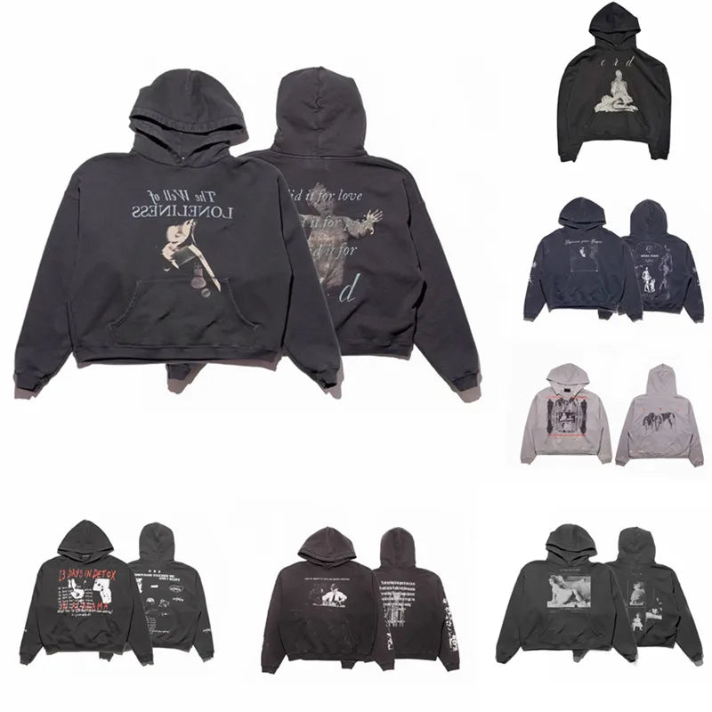 Ripped Streetwear Hooded Loose Casual Men Women Pure Cotton Hoodies Sweatshirt Best Quality UK erd Hoodies