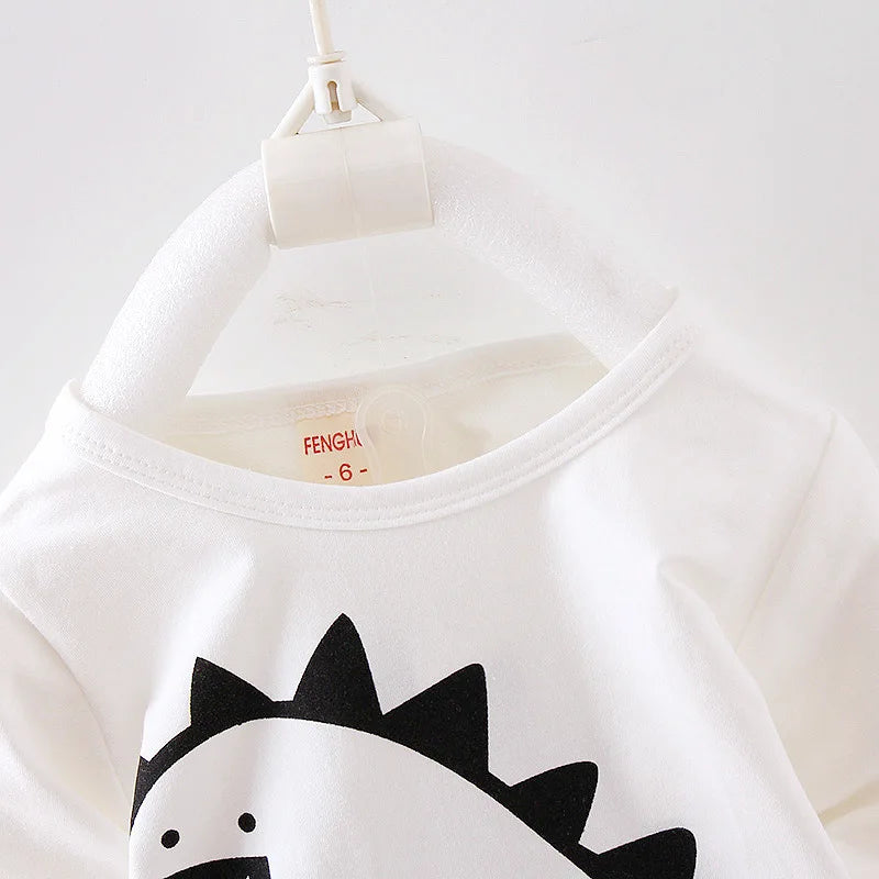 2023 Winter Baby Clothes Sets Boy Girl Thick Warm Hooded Top Pants Three-Piece Newborn Cartoon Cute Dinosaurs Outfit Suits 1-4Y