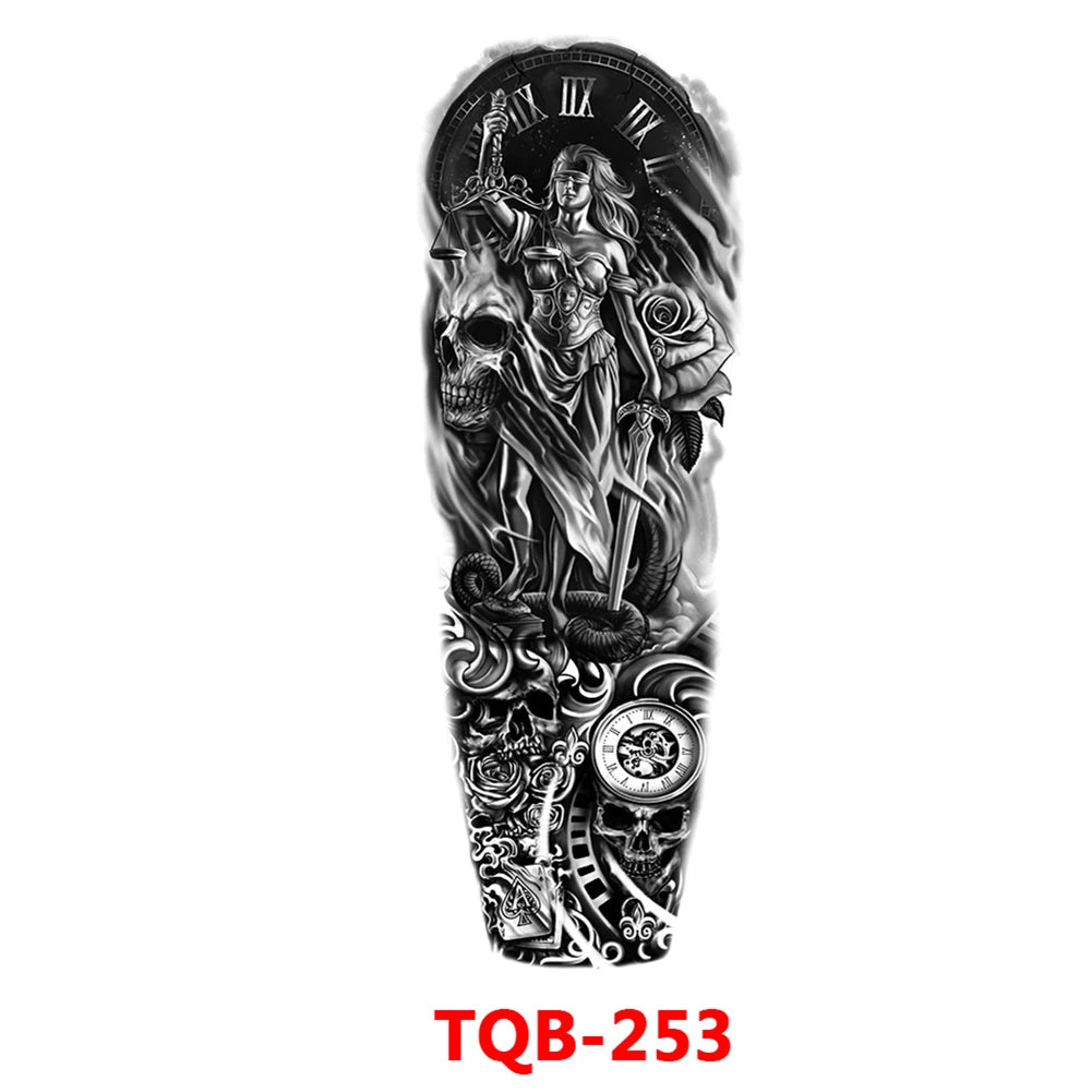 Large Arm Sleeve Tattoo Rose Gear Clock Eye Waterproof Temporary Tatto Sticker Lion Wolf King Body Art Full Fake Tatoo Women Men