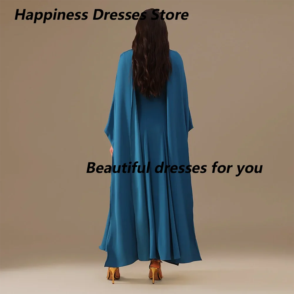 Formal Evening Dress Customized Long Sleeves Boat Neck A Line Ankle Length Jersey Saudi Arab Prom Gown Arabian Formal Dresses