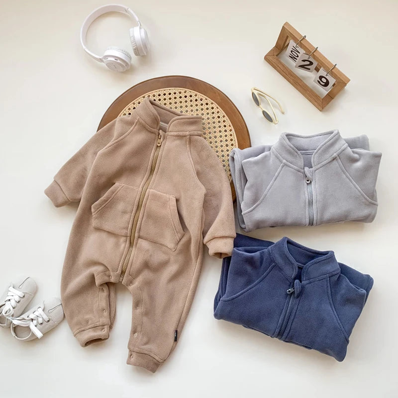 Baby Boy Clothes Girl Rompers Newborn Infant Baby Clothing Soft Warm Fleece Jumpsuit Playsuit Autumn Toddler Outwear
