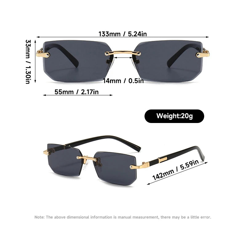 1PCS/2PCS/3PCS Rimless Sunglasses Rectangle Fashion Popular Women Men Shades Small Sun Glasses For Female Male Traveling Oculos