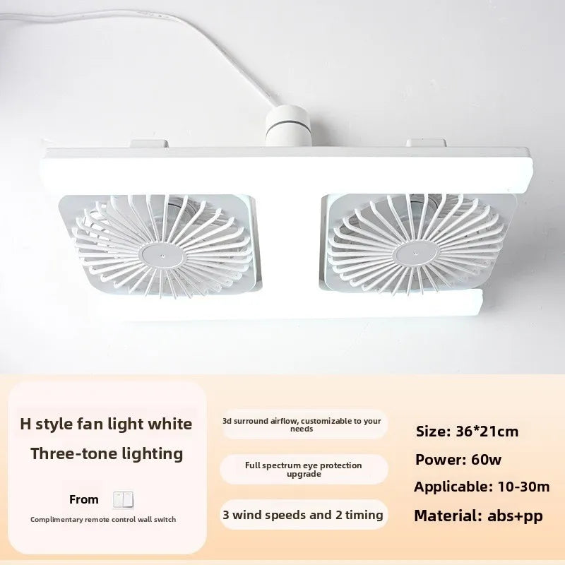 3000K-6000K E27 Ceiling Fan Light with Remote Control Dimming Speed Control Dual Head Fan for Air Circulation Silent Fan Light