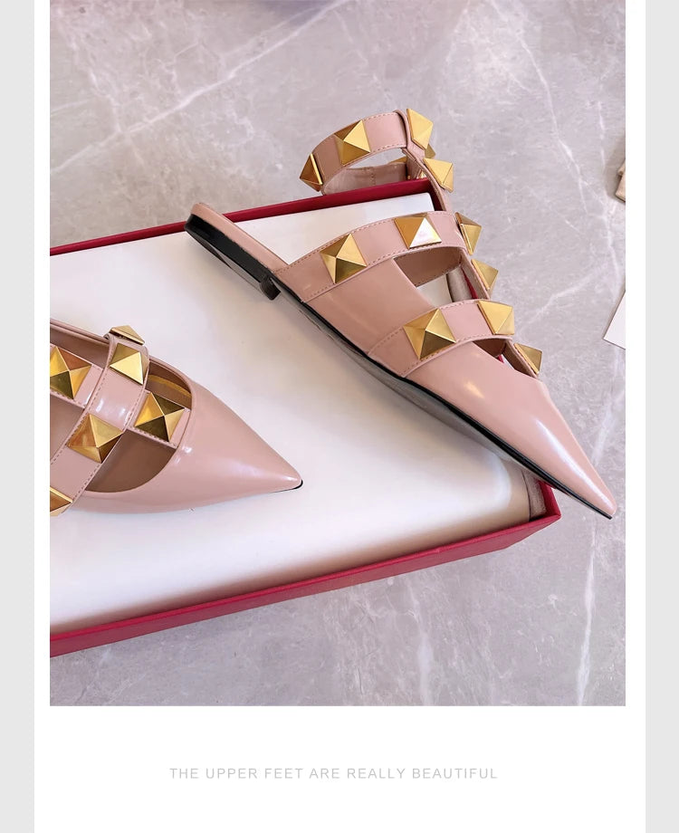 Women's Fashion Rivet High Heels 2023 Spring/Summer New Baotou Sandals Pointed Single Shoes