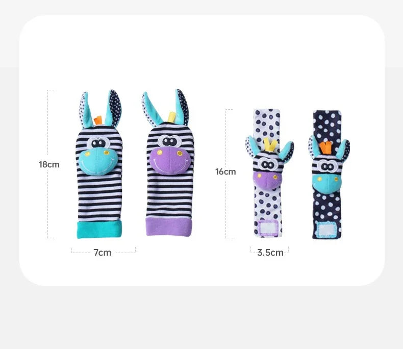 Baby Rattles Socks Toys 0 12 Months Newborn Infant Cartoon Plush Socks Wrist Strap Foot Finder and Wrist Rattles Toys for Babies