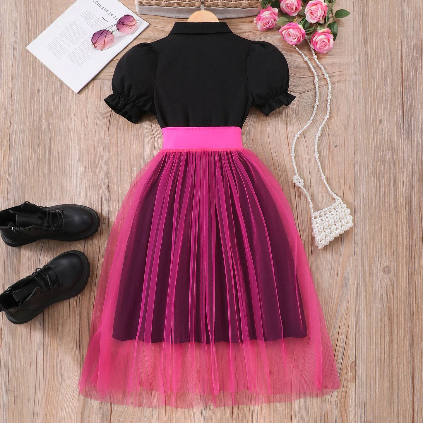 Teen Girl Dress Summer Pink Retro Short Sleeve Children Dresses Fashion Girl Costume Party Big KIds Outfit 7 8 9 10 11 12Yrs