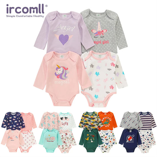 4 Pieces Baby Clothing Infant Bodysuit Long Sleeve High Quality Newborn Clothes Sets Pure Cotton Cartoon Kids Clothing for 0-12M