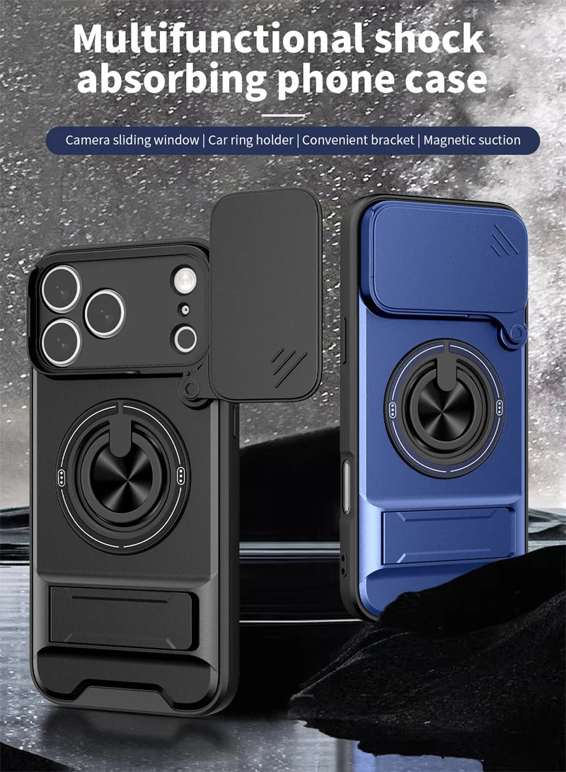 Armor Funda For iPhone 17 Pro Max Case Magnetic Ring Stand Lens Protect Coque For iPhone17 Pro 17Pro Max Wireless Charging Cover