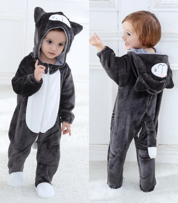 Lovely Cat Costume Baby Boys Girls Clothes Romper Soft Flannel Hooded Bodysuits Pajamas Winter Infant Jumpsuit Toddler Outfits