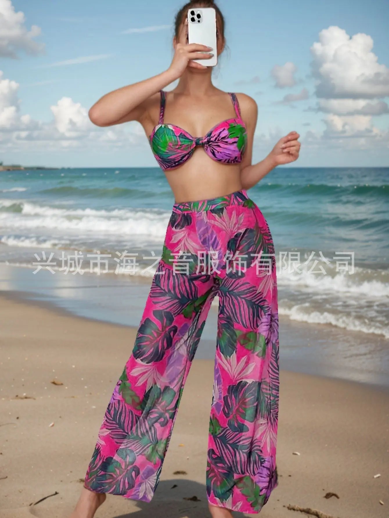 New Swimwear Sexy Bikini Mesh Trousers Three-piece Split Women's Swimsuit