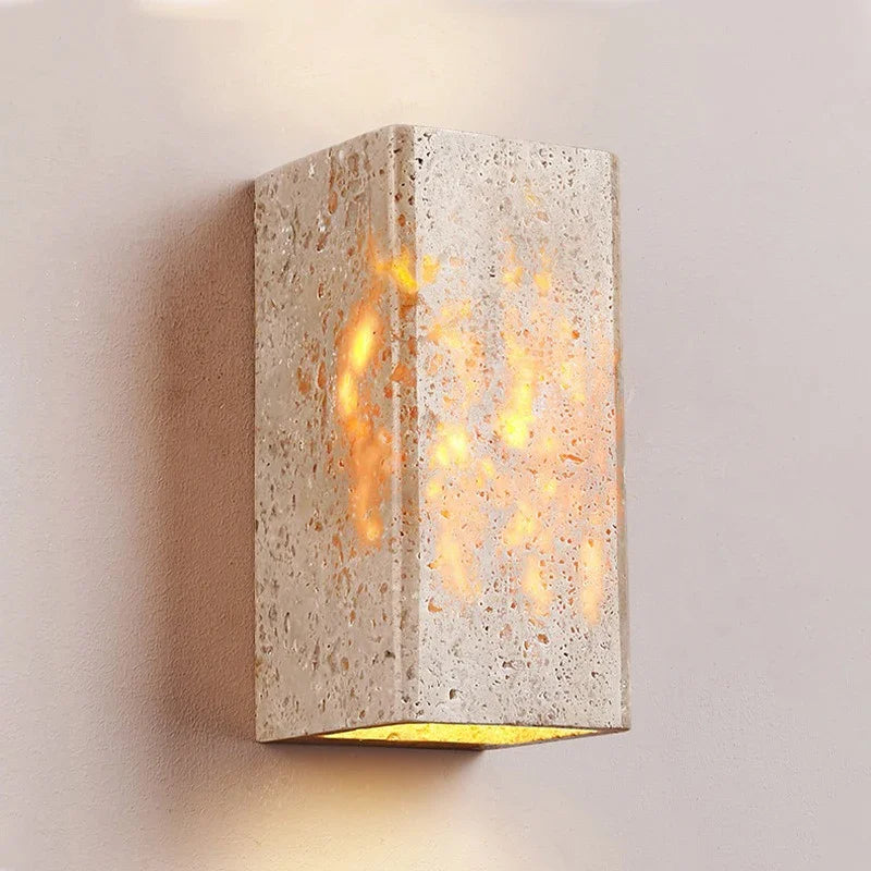 Wabi Sabi Yellow Marble Wall Lamp Led Bedside Japan Bedroom Living Room Wall Light Travertine Stair Cor