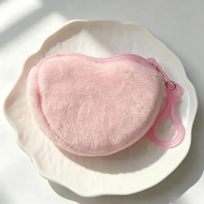 Solid Plush Heart Coin Purse Women's Cute Wallet ID Card Bag Keychain Minimalist Coin Bag Kawaii Wallets For Women Gift