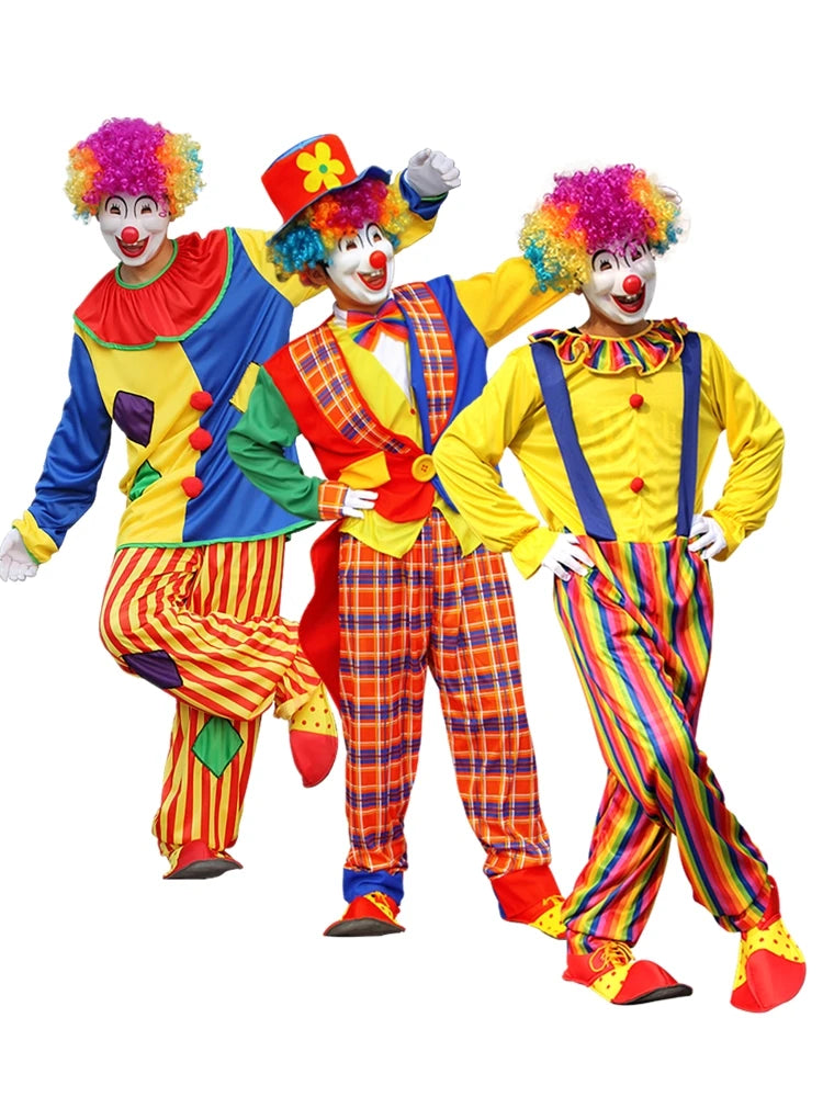 Halloween Costumes Kids Adults Circus Clown Joker Cosplay Outfits Colorful Fancy Clothes Party Entertaining Dress Up