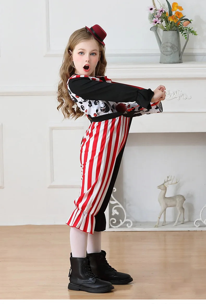 Halloween Cosplay Costumes Horror Clown Dresses Pants Headwear Clothes Sets Carnival Theme Party Role Playing Outfits for Girls