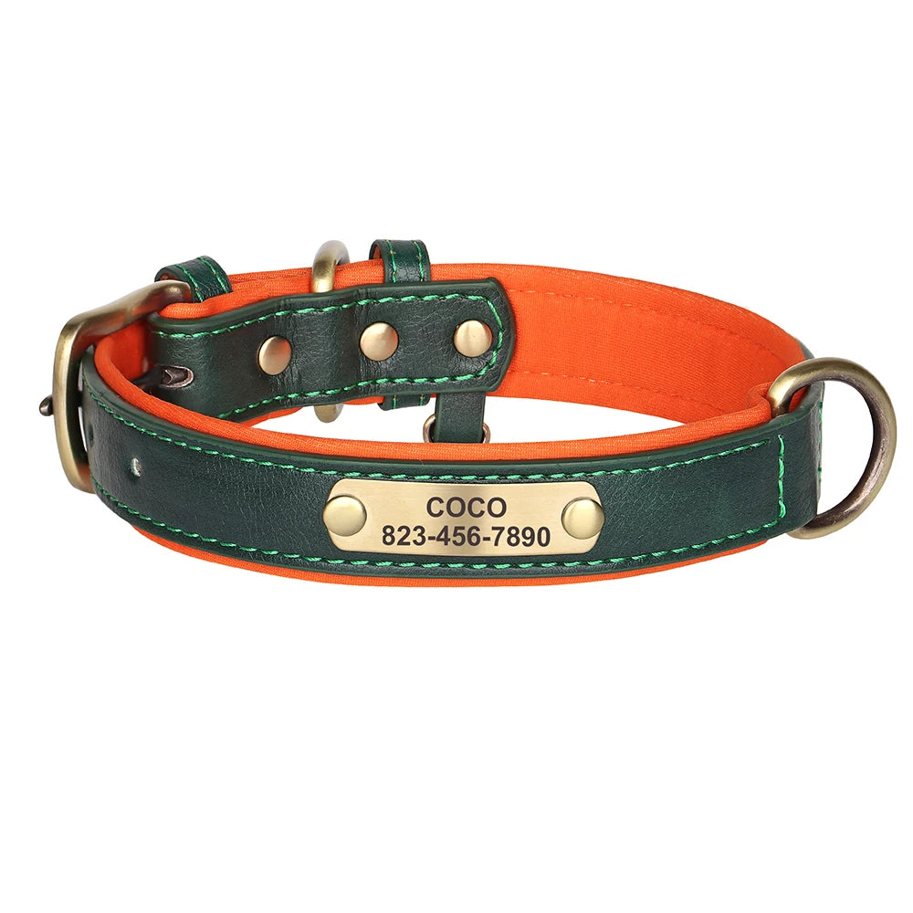 Personalized Dog Collar PU Leather Dog ID Collars Free Engraved Nameplate Adjustable For Small Medium Large Dogs Pitbull