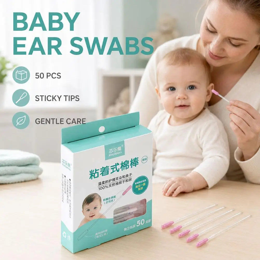 Sticks Cotton 50PCS Organic Baby Cotton Swabs Paper Buds for Baby Ear Nose Clean Ultra Safe Hypo-allergenic Biodegradable