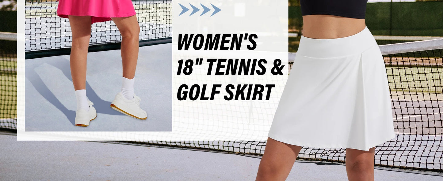 Pioneer Camp Women's 18" High Waisted Tennis Skort with Built-in Shorts & Pockets, Golf Athletic Long Skirt for Tennis Running W