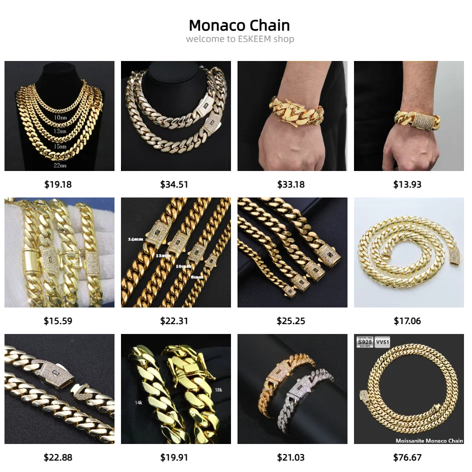 ESKEEM 14K Gold Plated 12/15MM Monaco Bracelet Hip Hop Jewelry Iced Green Cubic Zirconia Clasp Miami Cuban Bracelet Men Gift