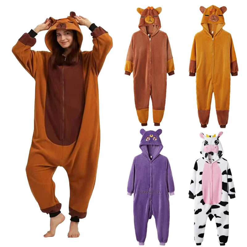 Animal Cosplay Overalls Kigurumi Cat Costume Halloween Carnival Stage Performance Role Play for Adults Kids Clothes Party Set