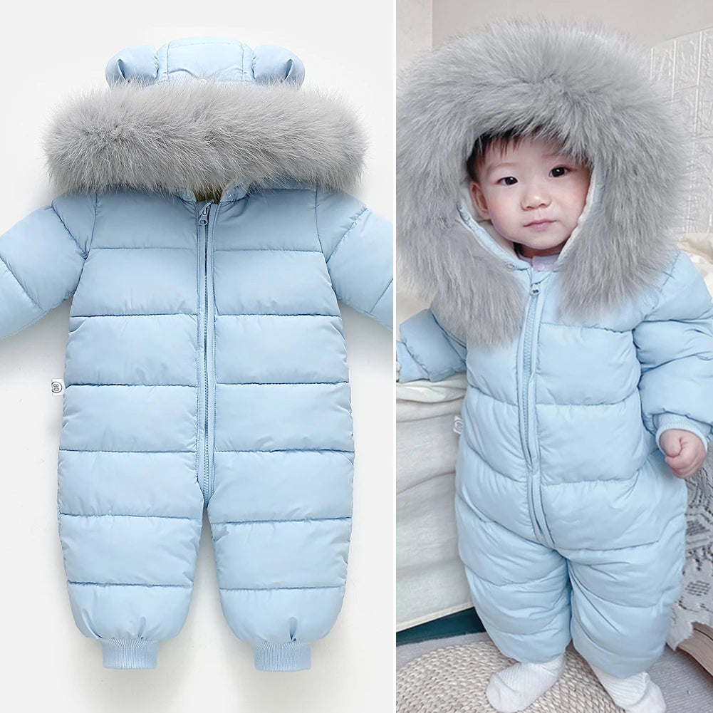Baby Fur Hooded Jumpsuit,Waterproof -30 Degrees Snowsuits,Toddler Children's Winter Overalls,Infant Boys Girls Down Jacket 1-3T