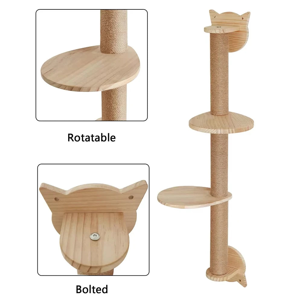 Cat Tree With Scratching Posts 2 Perches Platforms Wall Mounted Sisal Scratcher Hammock For Cats Kittens Climb Play Rest