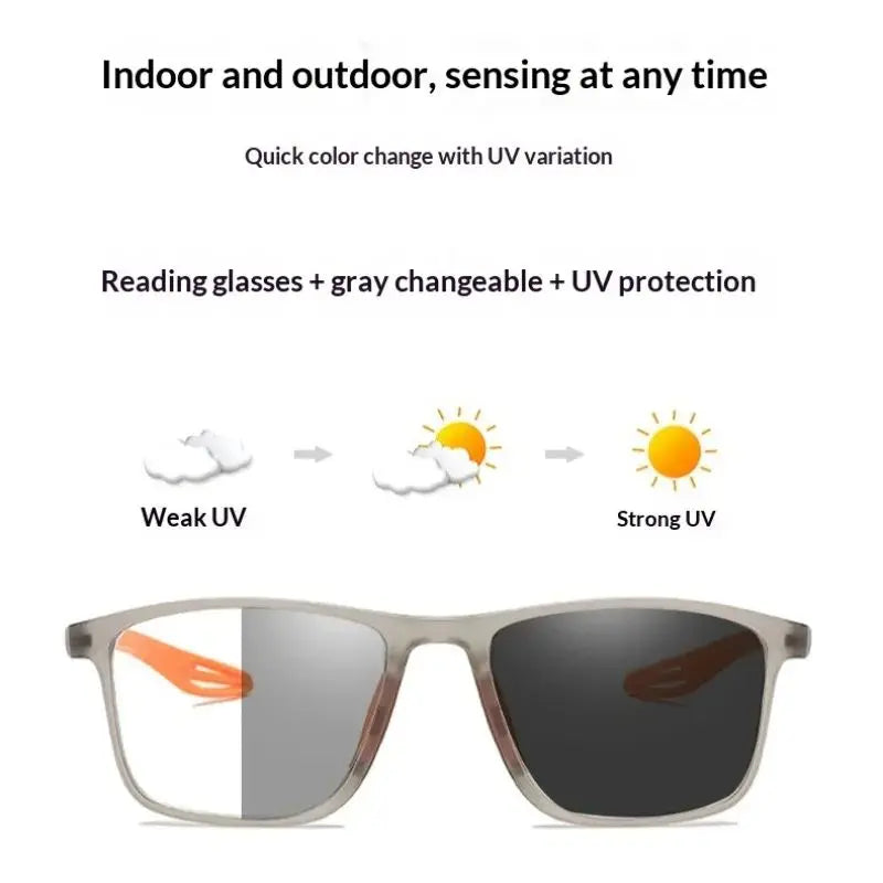 8PCS 3in1 Photochromic Multifocal Reading Glasses Progressive Look Far and Near Eyeglasses Men Sport  Anti Blue Light Grade