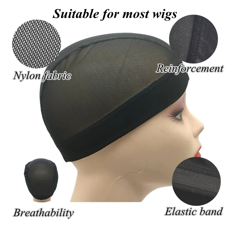 1/3/6Pcs Black Stretchy Breathable Mesh Dome Wig Cap Spandex Base Stitched Guidelines Non-Slip for Wig Making & Salon DIY