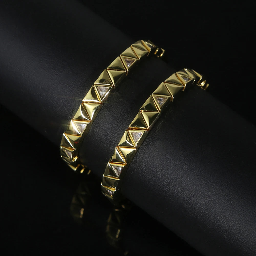 New Iced Out Bling CZ Geometric Stretchy Stretch Double Tennis Chain Bracelet Adjusted Size Bangle For Women Fashion Jewelry