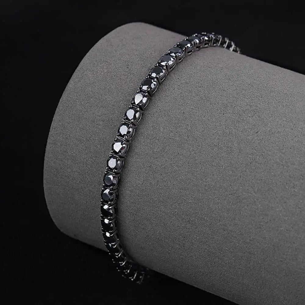 Nuoya 3mm 4mm 5mm Black Moissanite Tennis Chain Stainless Steel Iced Out Tennis Bracelet for Men Women Round Cut Hip Hop Gift